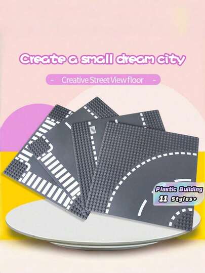 1 Set Mini Size Plastic Creative Building Blocks City Architecture Scene T Shaped Road Intersection Base Multicolor Construction Toy Gift For Adults Collectors Home Office Display DIY Model Kit Architecture Set Creative Fun Stress Relief Building Project