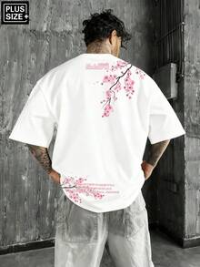 Manfinity Roughcore Plus Size Men's Cherry Letter Print Short Sleeve Casual T-Shirt - White - View 1