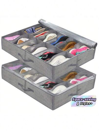 1 pieza Caja de almacenamiento plegable gris, ahorro de espacio