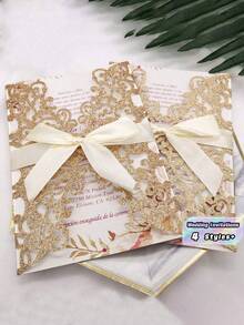 4/16/20 Pcs Laser Cut Wedding Invitations With Envelopes Elegant Glitter Pearl Paper Bow Knot Design Card Set For Anniversary Party Supplies Wedding Decorations Anniversary Celebration Bridal Shower Engagement Party Invite - multicolor - View 1