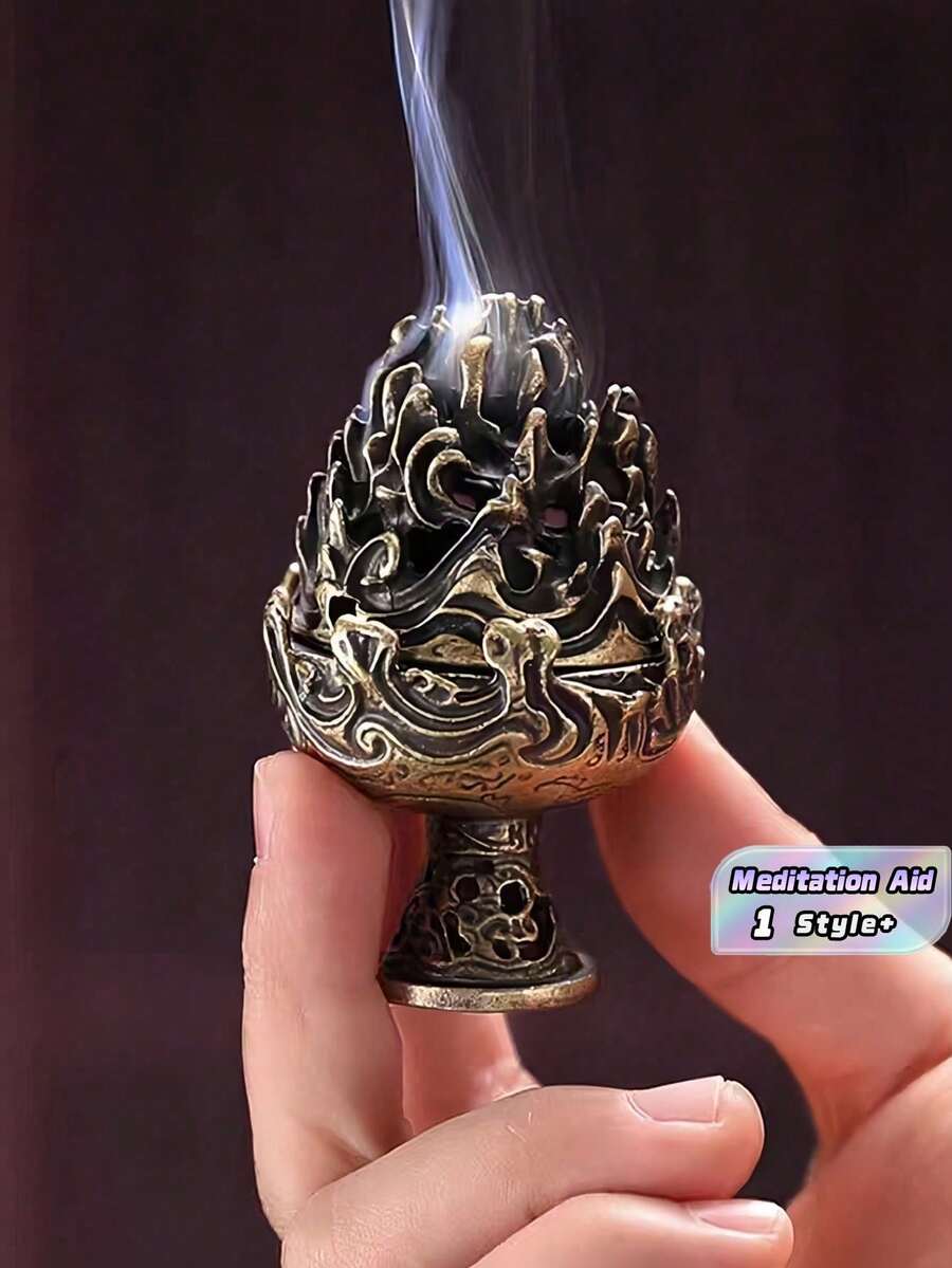 1PC Vintage Style Mini Boshan Incense Burner Table Decor Copper Alloy Aromatherapy Device Fragrance Tower Agarwood Container Tea Ceremony Gift Traditional Culture Present - Bronze - View 1