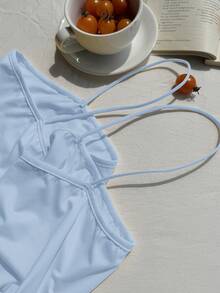 Comfortcana Plus Size Women Solid Color Cropped Camisole, Casual & Versatile - Blue - View 3