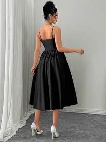 Rafferiza 时尚百搭约会派对吊带喇叭连衣裙，秋冬女装 - 黑色 - 查看 2