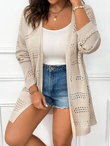 Calvaya Plus Size Women Solid Color Casual Versatile Daily Wear Cardigan - Apricot - View 1