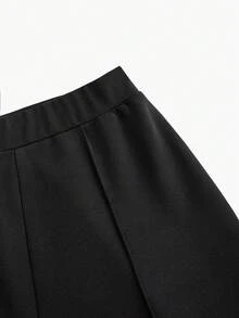 Olithes 女士纯色优雅通勤修身喇叭裤 - 黑色 - 查看 5