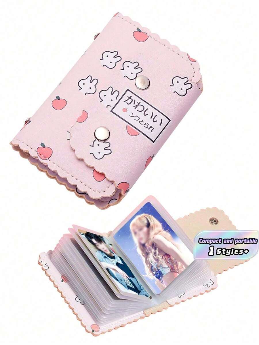 1 pieza Álbum de fotos portátil con diseño gráfico de dibujos animados en color rosa, caja de almacenamiento y organización de fotos y tarjetas de uso múltiple y creativo - Rosa Pálido - Ver 1