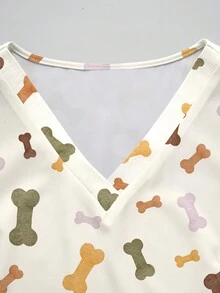 PopScrub 水彩纹理动物爪印卡通护士服上衣，V领短袖带口袋和侧开衩，可爱手术服上衣，女士医护制服 - 彩色 - 查看 5