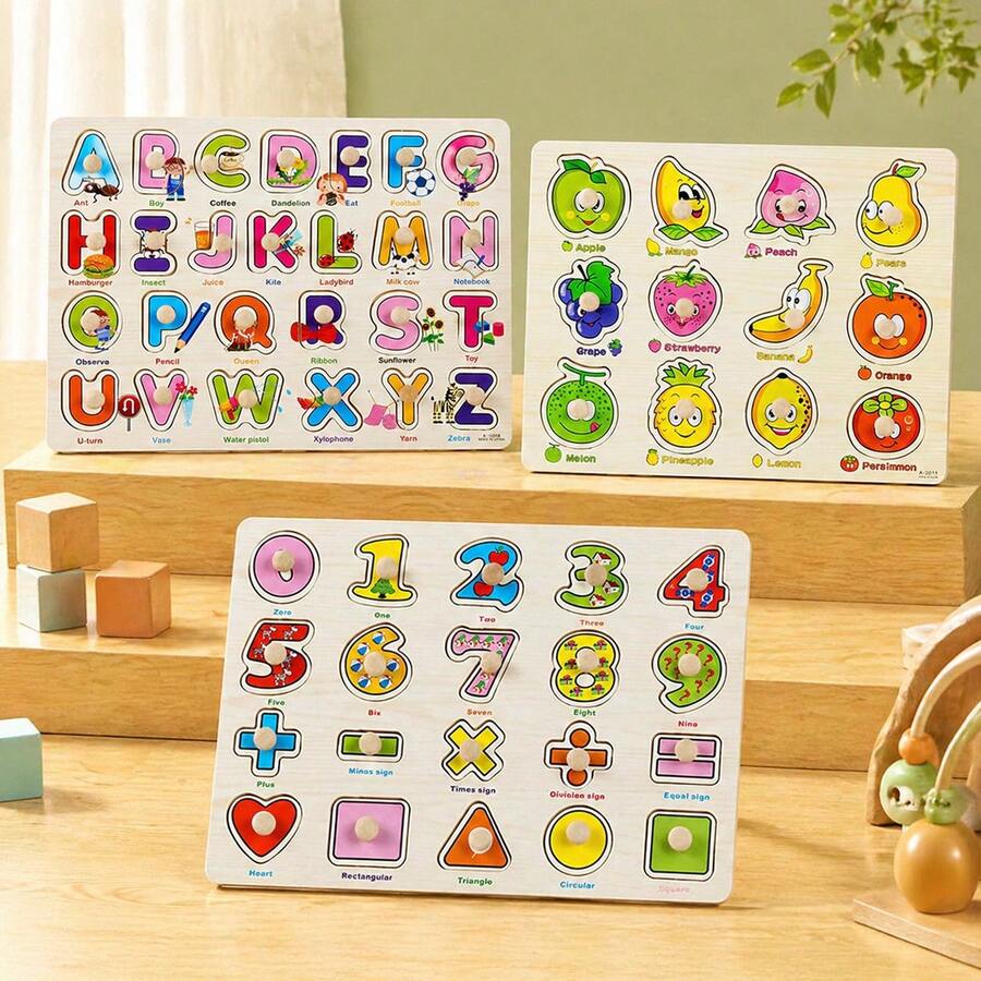 MINKOJA 1pc Identify Fruit Board 3D Wooden Puzzle For Early Learning, Handheld Puzzle With Rich Fruit And Vegetable Puzzle, Ideal Holiday Gift For Kids And Party Game Events, Educational Toys | Educational Games | Educational Content(Suitable For Ages Over 10 Months) - Multicolor - View 1