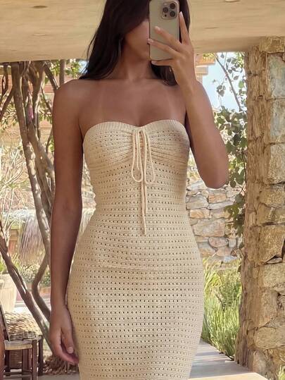 Bonvoyette Đầm dệt kim ôm sát, hở lưng gợi cảm dành cho nữ, thích hợp cho kỳ nghỉ biển.