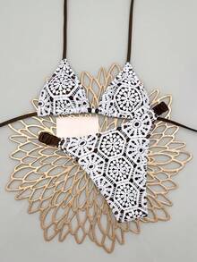 Elavelle Bộ bikini cổ yếm ren rỗng kiểu cổ điển, bikini nghỉ dưỡng bãi biển, bikini đi biển và spa dành cho nữ. - Nhiều màu - Xem 3