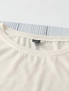 SHEIN LUNE 女款修身休閒T恤，可愛羊與英文字母印花，西部牛仔風，夏季 - 杏色 - 查看 4