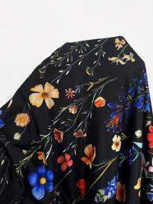 SHEIN Clasi 女士新款优雅U领收腰印花度假连衣裙，适合日常穿着 - 黑色 - 查看 7