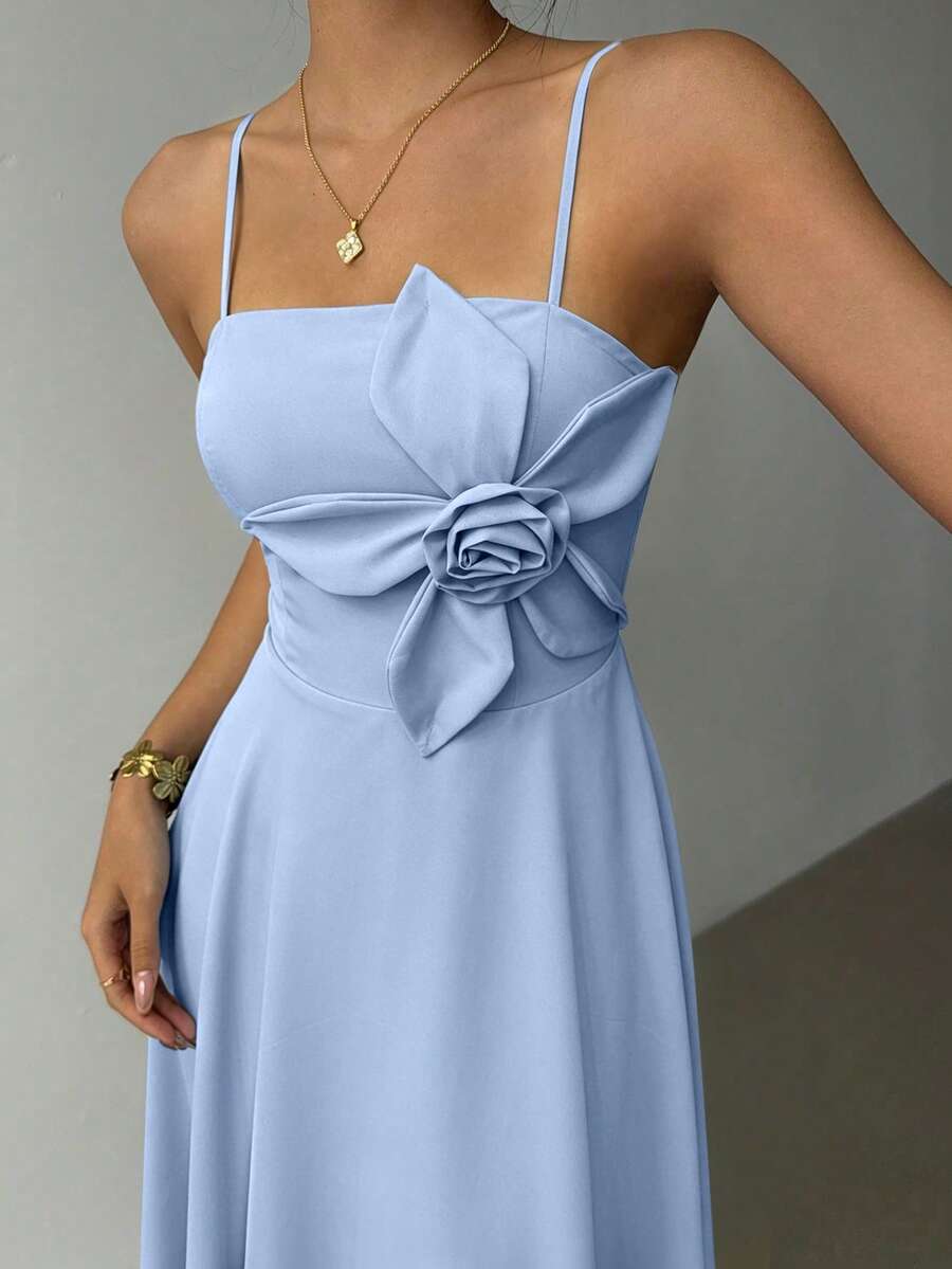 SHEIN Almamuse Đầm nữ mới kẻ sọc không tay dây mảnh thắt eo kiểu dáng thanh lịch thường ngày, mùa xuân/hè. - Màu xanh lam - Xem 1