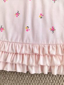 SHEIN Đầm dệt kim tay ngắn cổ polo mùa hè cho bé gái, kiểu dáng suông dễ thương với họa tiết cầu vồng khắp thân đầm và thiết kế bèo nhún ở gấu. - Hồng - Xem 8