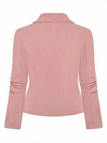 SHEIN LUNE Women's Casual Versatile Street Fashion Motorcycle Jacket Fall Winter Cloth For Women Autumn - Pink - View 2