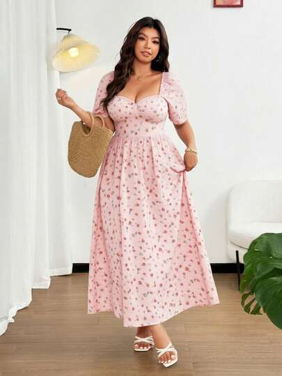 Vionelle Vestido elegante y sexy de talla grande con adorno floral para vacaciones y playa