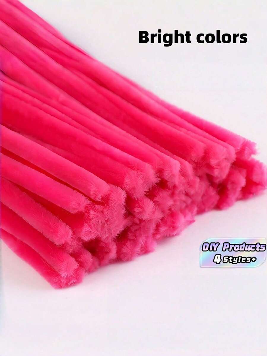 100/200/300/500支装蜜桃粉色毛根清洁条工艺用品,多色毛根,加密毛根,柔软扭扭棒,用于艺术和手工项目创意DIY装饰的毛根清洁条 - 玫紅色 - 查看 1