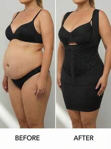 SHEIN CURVE+ Extra-Large Adjustable Body-Shaping Garment, Featuring A Body-Shaping Waistband, Hip Lift, And Tummy Control, In Black. It's A Lace-Spliced Body-Shaping Garment With Lace And 3D Flowers Plus Size Shapewear Dress - Black - View 9