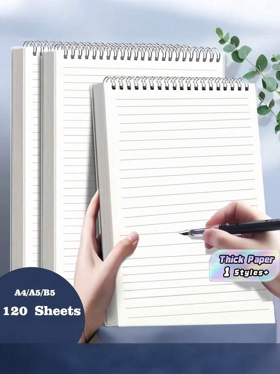 SHEIN Cuaderno espiral premium de 240 páginas gruesas en tamaños A4, B5 y A5 con tapa flip top, para oficina, escuela, negocios, escritura, estudios, trabajo y regalos. Compra por mayoreo de alta calidad y durable. - Blanco - Ver 1