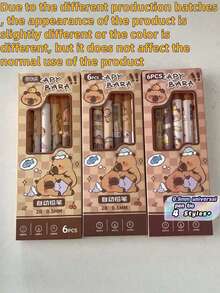SHEIN 1pc/3pcs/6pcs/12pcs Capybara 可擦除按钮自动铅笔，（6支装）颜色款式随机，高品质创意学生文具笔，可爱可擦除自动铅笔，0.5mm 学生 2B 铅笔，无需削芯，可更换芯按钮自动芯，书写流畅，内置橡皮擦，适合成人和学生创作、家庭绘画、圣诞贺卡着色、办公室签名用品、送给家人、朋友、同事、男孩、女孩的礼物、学校用品 - 多色1 - 查看 6
