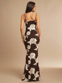 Fitted Strappy Dress With 3D Floral Print - Blue - View 2