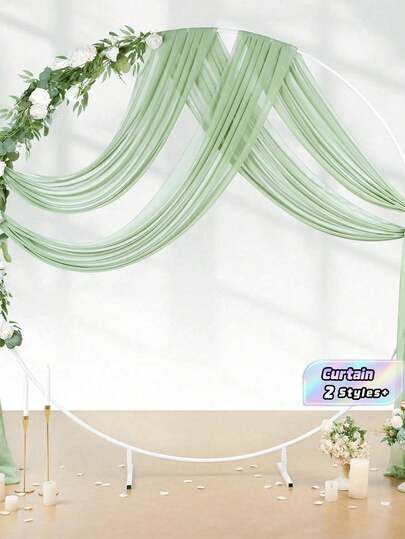 1/2件装绿色婚礼薄纱布帘背景装饰，适用于户外拱门派对仪式拍照区装饰舞台背景帘