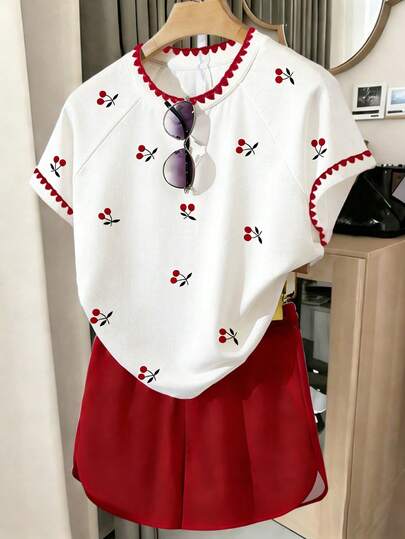 Tween Girl Colorblock Bow Embroidered Heart Graphic Tee & Shorts 2-Piece Set, Casual Comfortable Soft Round Neck Short Sleeve T-Shirt And Shorts Set, Suitable For Spring/Summer Daily, Vacation, Holidays, Spring & Summer Outfits