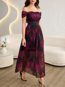 Modelyn Elegant Sleeveless Fitted A-Line Dress, Suitable For Spring And Summer Maxi Dress Floral Dress For Women Off Shoulder Dress Ruched Dress Elegant Dress Occasion Dresses For Ladies Evening Dresses Floral Formal Dresses For Women Latest Dress Wedding Guest Dress Zanea Dress For Woman Yisikado Dress Where To Buy Evening Dresses - Multicolor - View 8