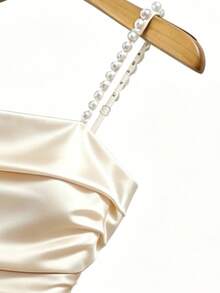 GlowEve Vestido de satén elegante con tirantes con cuentas para mujer para el verano - Albaricoque - Ver 4