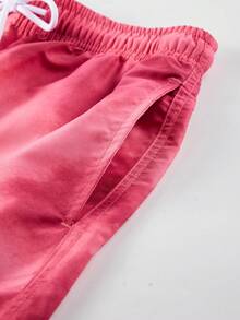 Manfinity Swimmode 夏季假期男士淺粉色印花沙灘短褲，休閒度假夏威夷熱帶泳褲，適合女性情侶泳池度假 - 紅色 - 查看 6