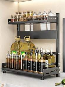 1PC Adjustable Height Multifunctional Kitchen Spice Rack Countertop Storage Organizer Shelf Rustproof Space Saving Black Home Must Have - Black - View 14
