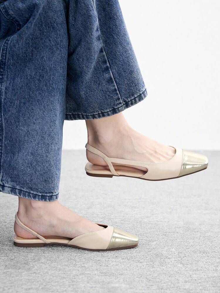 CUCCOO BIZCHIC Women Shoes Small Square Toe Flat Bottom Apricot Color Women's Low Vamp Flat Bottom Shoes Light, Comfortable And Simple Commuting Daily Versatile Women's Flat Sole Shoes