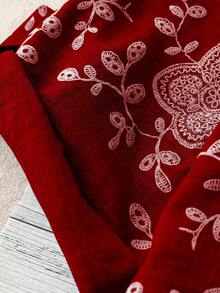 Linhara Plus Size Casual Chic 3/4 Sleeve Printed Blouse, Suitable For Spring, Summer & Autumn Fall - Burgundy - View 5