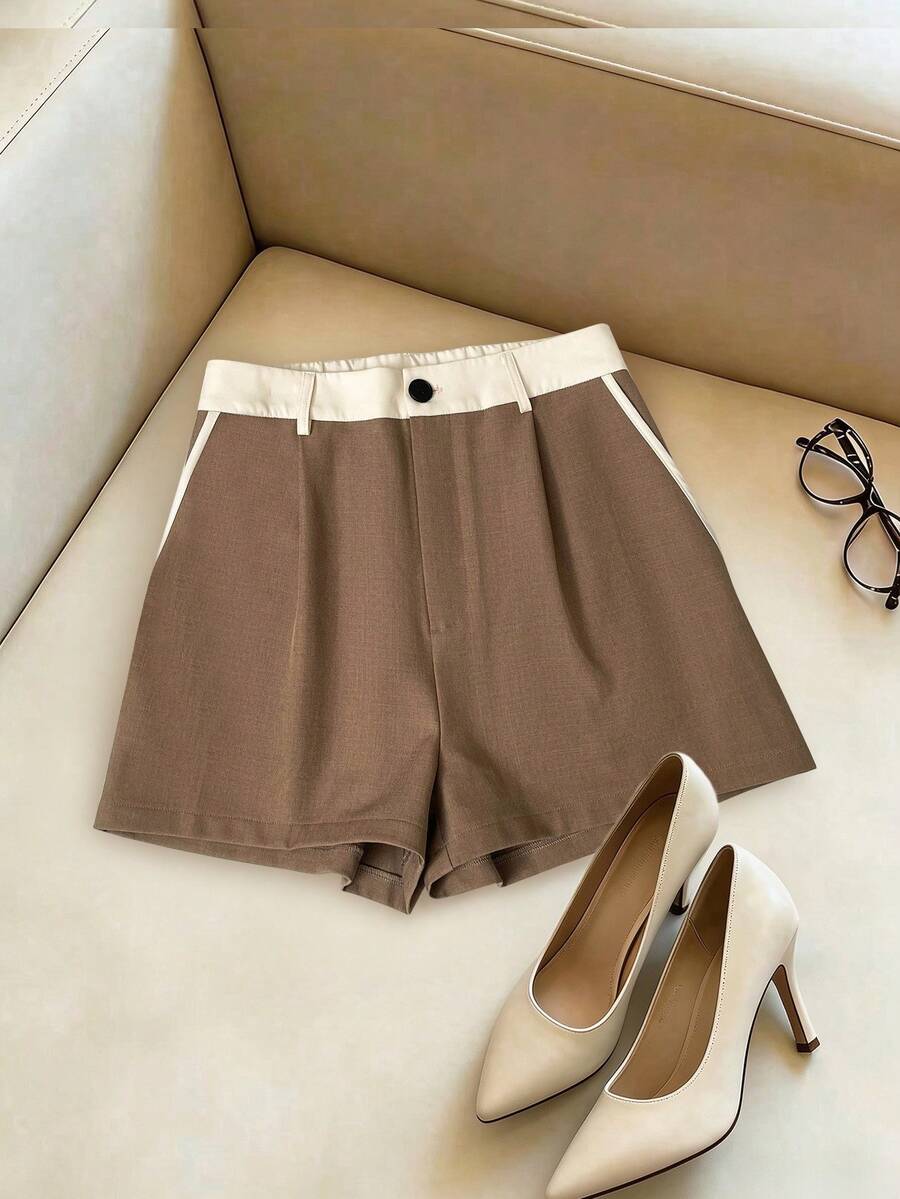 GlowEve Shorts de línea A de color contrastante versátiles y de moda - Marrón Mocha - Ver 1
