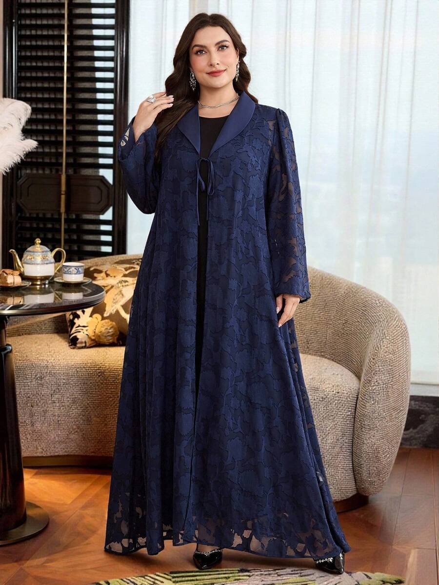 Al Najma Áo choàng Abaya Ả Rập dáng rộng, thắt eo, tay dài, cỡ lớn dành cho nữ