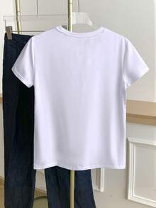 Franclia Women's Colorblock Heart Print Round Neck Casual Short Sleeve T-Shirt, Summer - White - View 2
