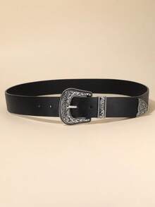 ROMWE Faux Leather Engraved Buckle Belt - Black - View 6