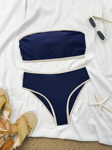 Swim Mod Bộ bikini quây ngực tối giản cho kỳ nghỉ Xuân/Hè 2026, hỗ trợ tốt cho vòng một nhỏ, đồ bơi thanh lịch dành cho phụ nữ. - Nhiều màu - Xem 2