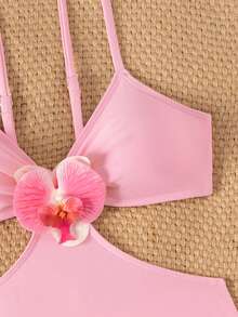 Swim Vcay Costume da bagno intero da donna con decorazioni floreali 3D e volant sulle spalline, adatto per vacanze in spiaggia, feste in piscina e feste in spiaggia - Rosa - Visualizzare 9