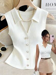 Franclia Áo tank top dệt kim gân không tay dáng ôm cho nữ, thích hợp cho mùa hè, mùa xuân, ngày Valentine, lãng mạn, hẹn hò, đi biển, đám cưới, sinh nhật, đi chơi, thanh lịch, thường ngày, kỳ nghỉ. Áo polo dệt kim gân không tay cho nữ, áo sơ mi cài nút thanh lịch không tay, áo dệt kim mùa hè cho nữ, áo kiểu không tay sang trọng, áo sơ mi cổ bẻ không tay cho nữ, áo kiểu công sở thanh lịch, áo không tay cổ bẻ, áo dệt kim gân, áo cài nút ngọc trai cho nữ, quần áo nữ thanh lịch - trắng - Xem 1