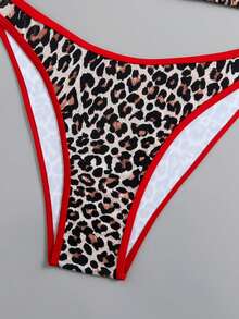 SHEIN Swim Vcay Bộ bikini họa tiết da báo hở lưng và cổ yếm của Swim Chicsea dành cho kỳ nghỉ biển mới. - Nhiều màu - Xem 6