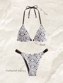 Elavelle Bộ bikini cổ yếm ren rỗng kiểu cổ điển, bikini nghỉ dưỡng bãi biển, bikini đi biển và spa dành cho nữ. - Nhiều màu - Xem 1