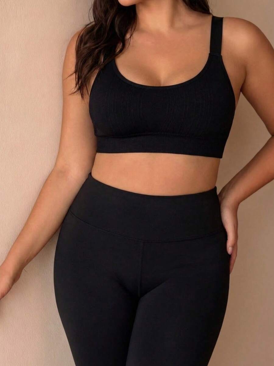 Eassivo Eassivo Women's Plus Size Seamless Sports Bra, Suitable For Yoga, Fitness, Outdoor And Daily Wear - Black - View 1
