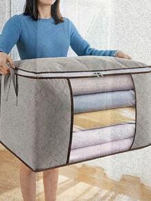 1Pc Large Capacity Storage Bag,Non-Woven Quilt Storage Bag, Quilt Travel Moving Storage Packing Bag, Clothes Luggage Storage Bag, For Seasonal Storage And Organization Decorations Autumn Decor Festival Decor Room Decor Home Decor Fall Decor Bedroom Decor Christmas For Holiday Gift Giving - Grey - View 1