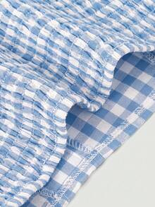 SHEIN MOD Red & White Plaid Bustier Fitted Women Shirt - Blue and White - View 5