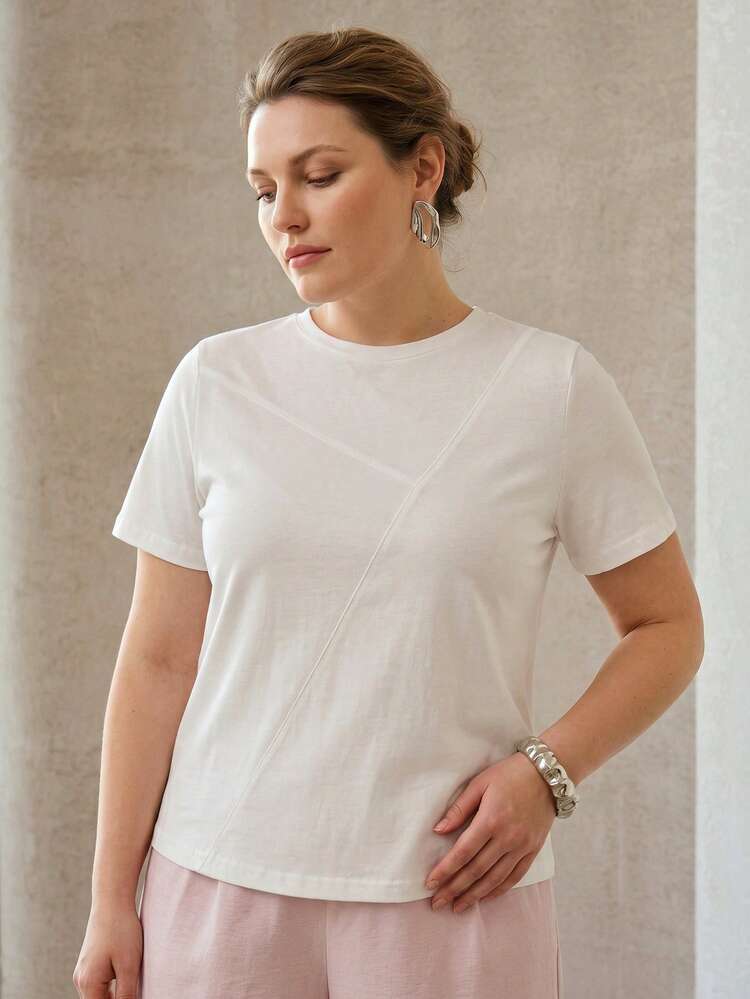 PLUS SIZE WOMEN SPLIT DESIGN VERSATILE COMMUTER T-SHIRT TOP