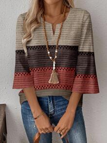 EMERY ROSE Plus Size Casual Color Block Splice Shirt - Multicolor - View 5