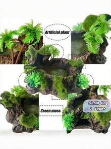 1 Piece Multi Purpose Resin Reptile Decor Artificial Log Platform For Lizard Gecko Frog Feeding And Hiding Terrarium Accessory Snake Hide Cave Hermit Crab Climbing Pet Supply Must Have - Multicolor - View 1