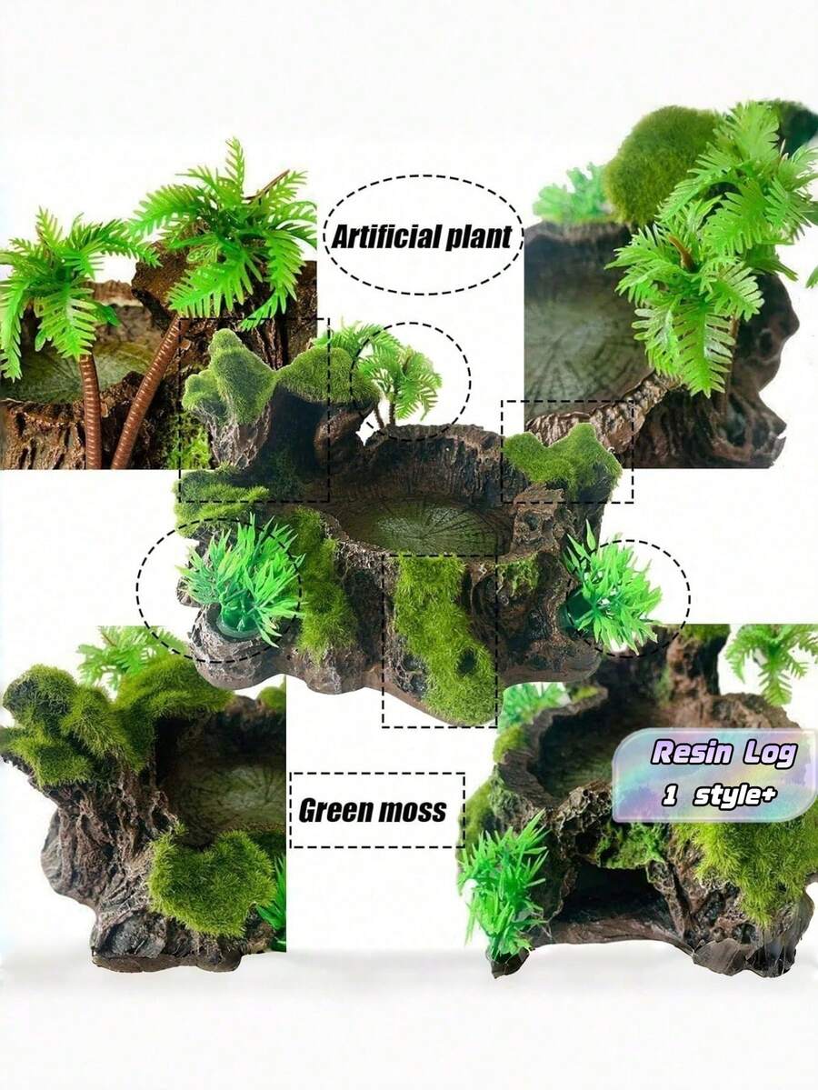 1 Piece Multi Purpose Resin Reptile Decor Artificial Log Platform For Lizard Gecko Frog Feeding And Hiding Terrarium Accessory Snake Hide Cave Hermit Crab Climbing Pet Supply Must Have - Multicolor - View 1