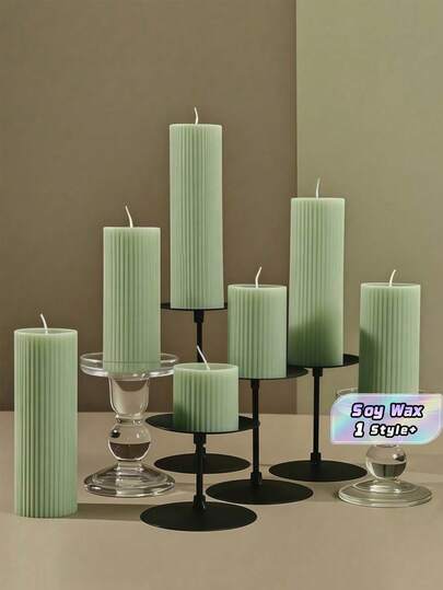 1PC Soy Wax Long Lasting Scented Green Striped Solid Fresh Green Cylinder Scented Candle Wedding Favor Romantic Home Decor Trending Gift